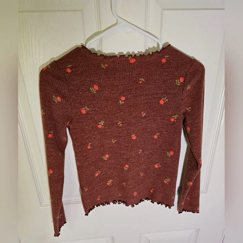 Old Navy Girls Lettuce Trim Floral Long Sleeve Casual Top Large